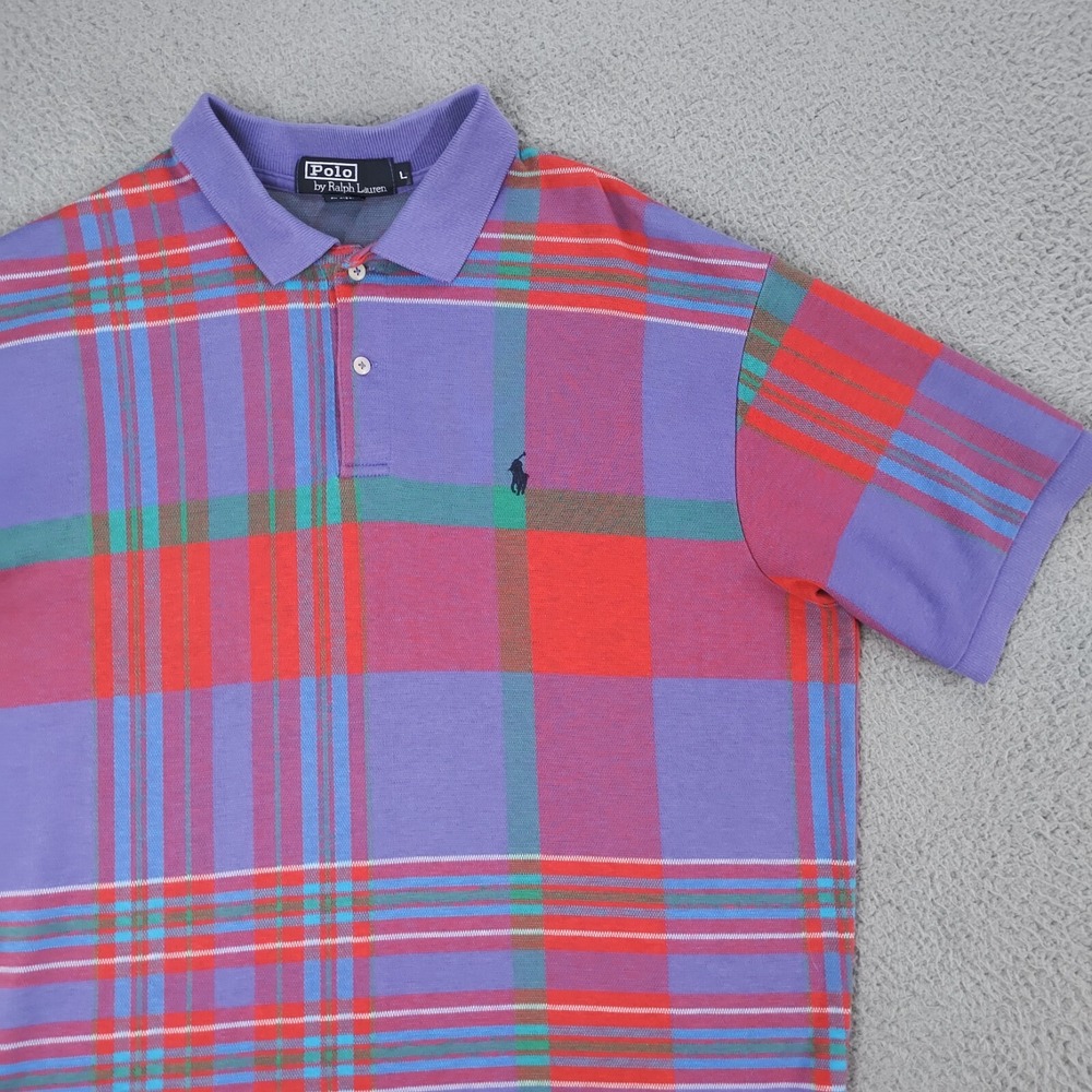Vintage Polo Ralph Lauren Shirt Men Large Purple Red Green Plaid USA Made Spring